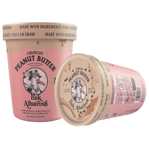 PINK ALBATROS Tarrina de helado de cacahuete con chocolate y salsa de caramelo salado 480 ml.