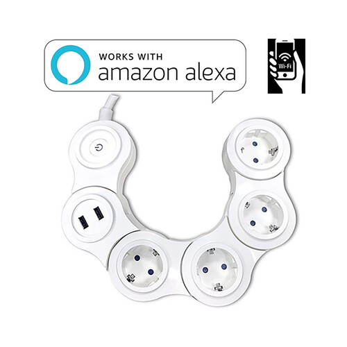 Regleta inteligente WiFi con 4 enchufes y 2 puertos Usb, longitud cable 1,5m, EUROBRIC 2000.