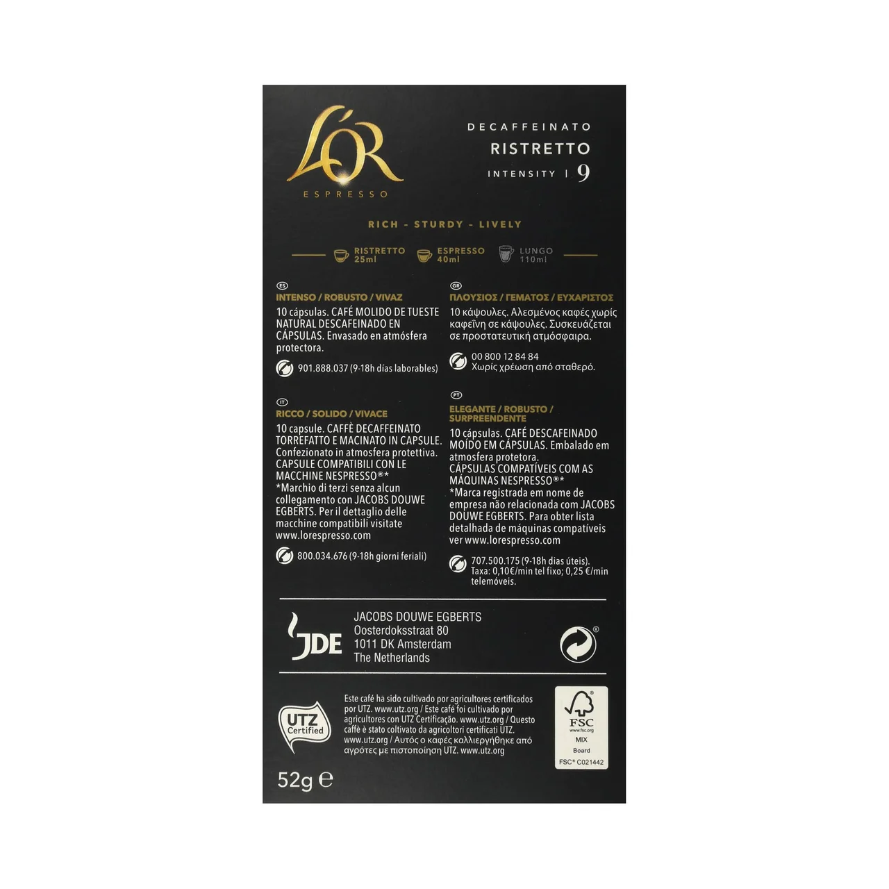 L"OR ESPRESSO Café en cápsulas Descafeinado Ristretto I9, 10 uds.