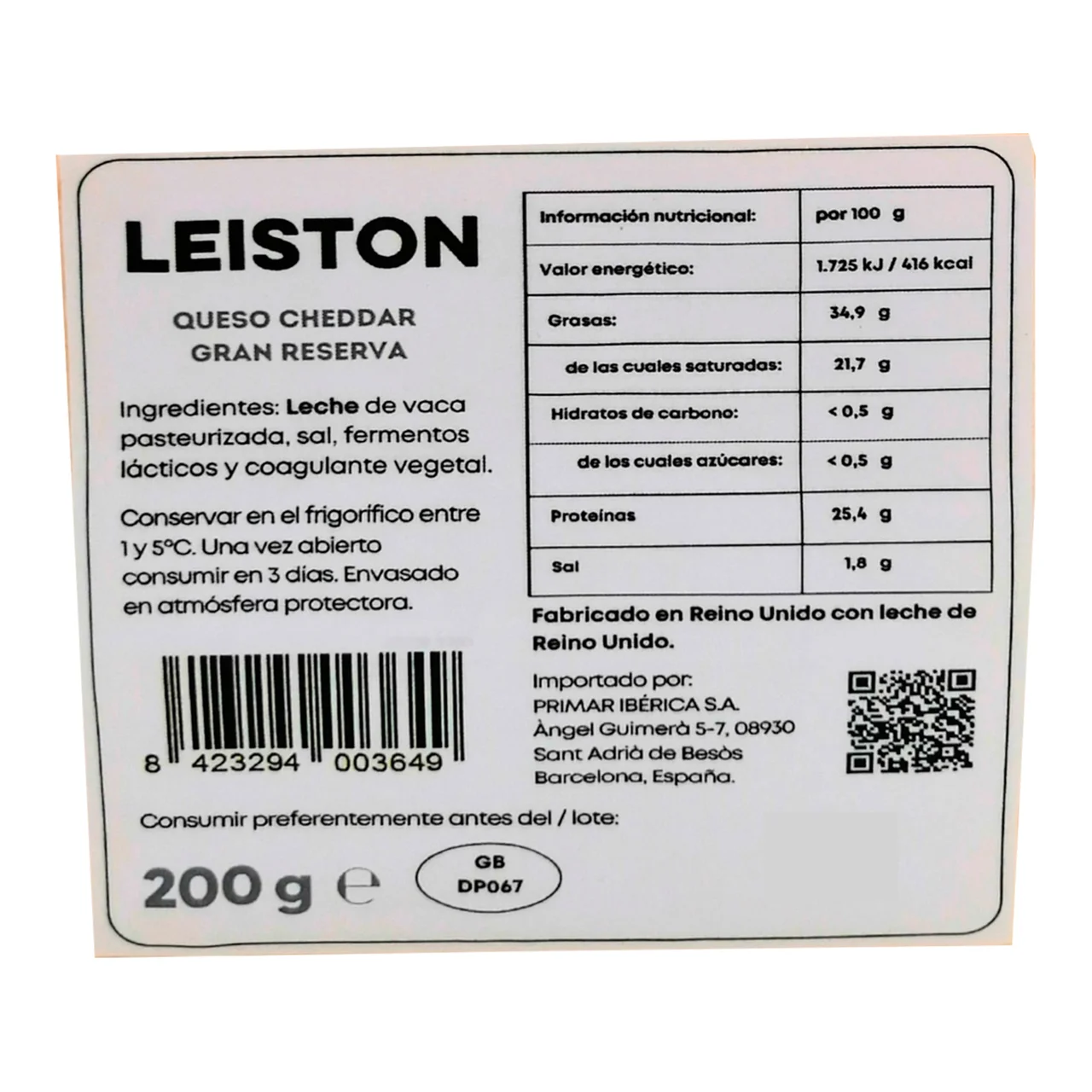LEISTON GRAN RESERVA Queso cheddar 200g