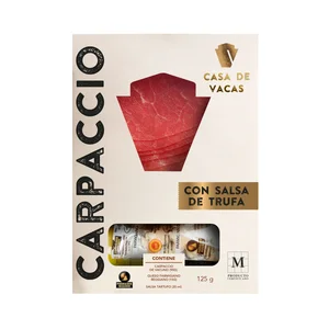 CASA DE VACAS Carpaccio de vacuno marinado con salsa de trufa 90 g.