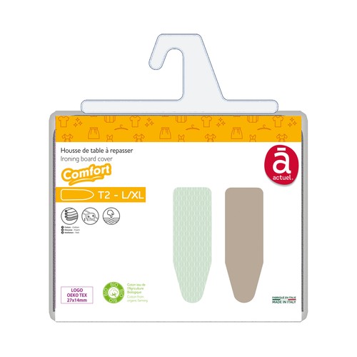 Funda para tabla de planchar Comfort de algodón orgánico 130g, espuma/fieltro, talla 2 (L-XL) ACTUEL.