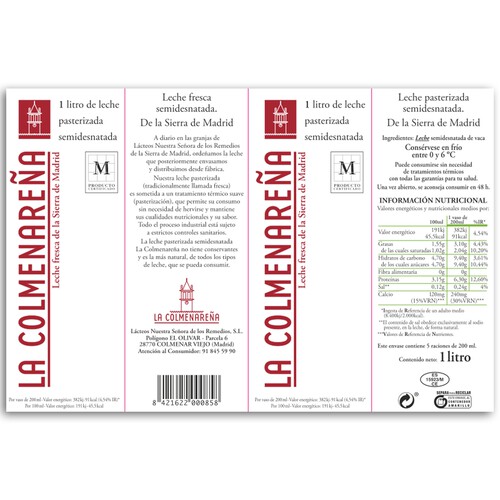 LA COLMENAREÑA Leche de vaca, semidesnatada, fresca y pasteurizada LA COLMENAREÑA 1 l.