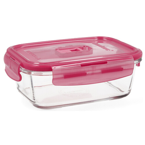 Recipiente hermético rectangular de vidrio Pure Box Rubi con tapa de color rosa, 0,82 litros, LUMINARC