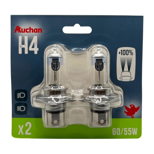 2 bombillas para automóvil H4, 60/55W +100%, PRODUCTO ALCAMPO.