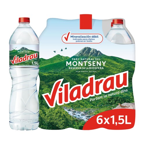 VILADRAU Agua mineral natural del Montseny pack 6 botellas 1,5 l.