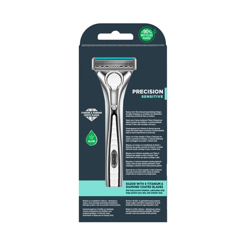 WILKINSON Quattro essentials sensitive Maquinilla de afeitar recargable con cabezal pivotante de 4 hojas.