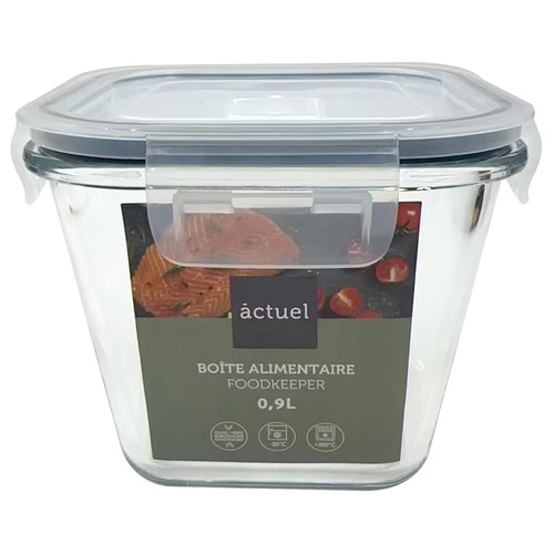 Recipiente cuadrado hermético de vidrio borosilicato  0,95L., ACTUEL.