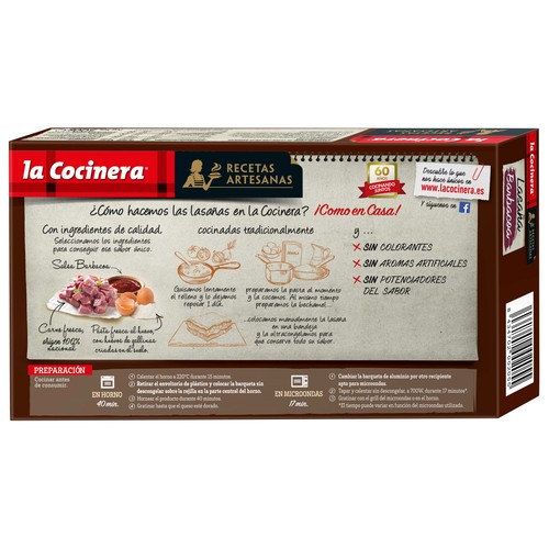 LA COCINERA Lasaña de pasta fresca a la barbacoa (con carne 100% nacional) Recetas artesanas 500 g.