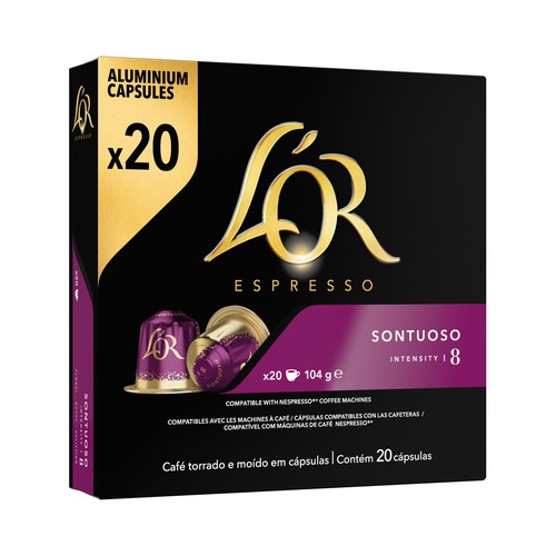 Café Suntuoso I8 en cápsulas compatibles con Nespresso L'OR ESPRESSO 20 uds.