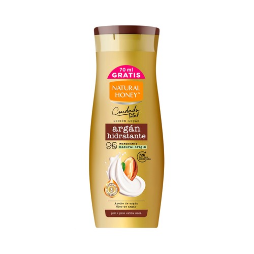 NATURAL HONEY Cuidado total Loción corporal hidratante con aceite de argán para pieles extra secas 330 ml.