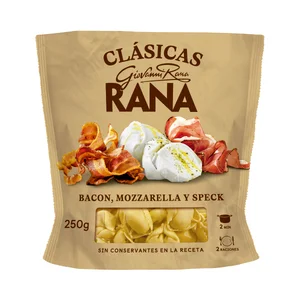 RANA Clásicas Tortelloni de pasta fresca al huevo, rellenos de bacon, mozzarella y speck 250 g.
