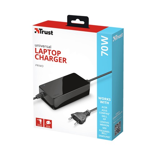 Cargador universal para ordenador portátil TRUST Primo, 70W, 6 conectores.