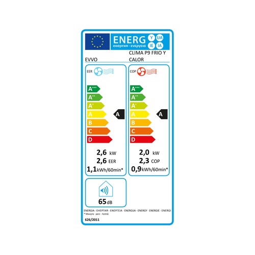 Aire acondicionado portátil EVVO P9 Frío y Calor, 2.250Frig/h,1.750 Kcal/h, A, A, gas refrigerante R290, (para estancias hasta 20m²)