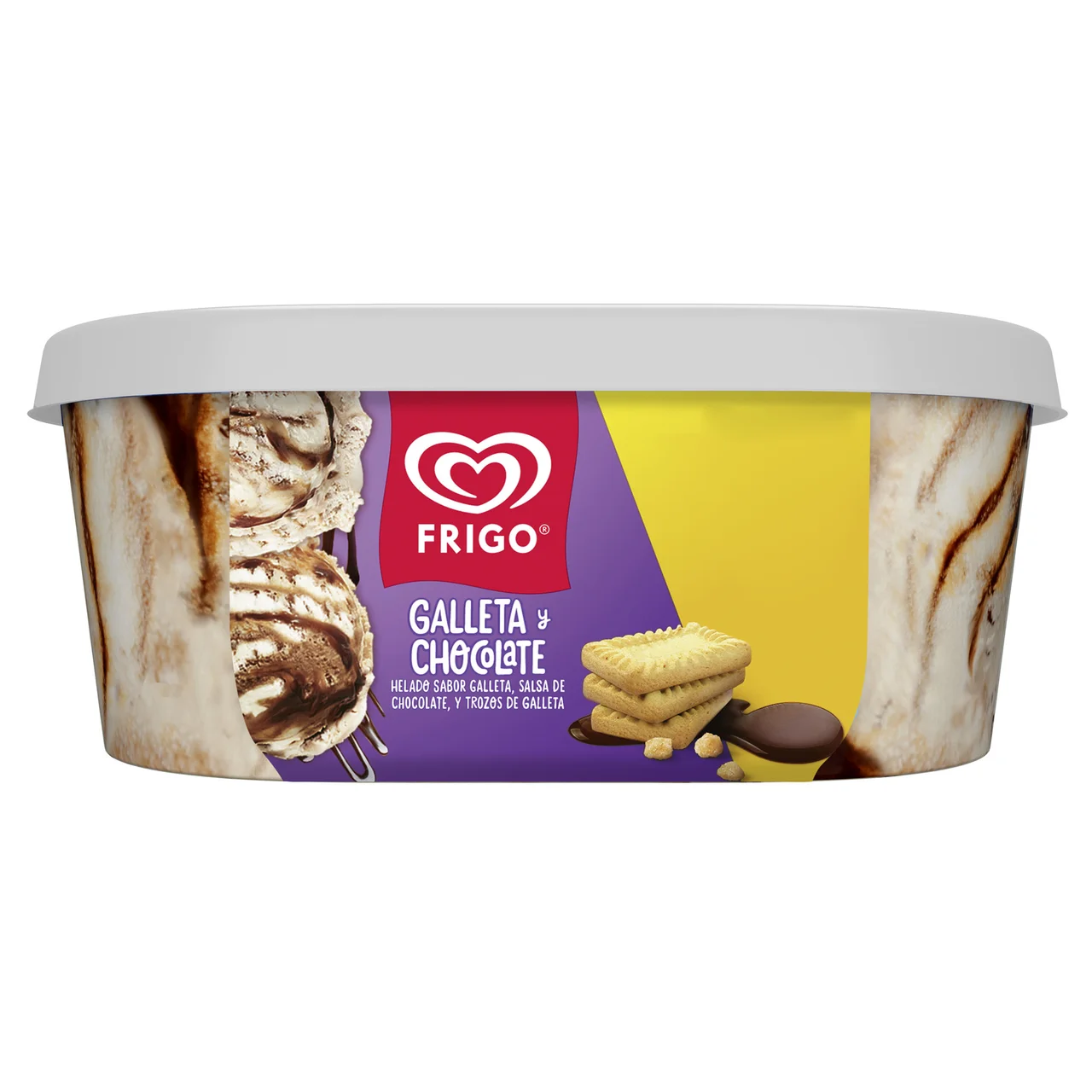 Tarrina de helado de galleta con salsa de chocolate y trozos de galleta 900 ml.