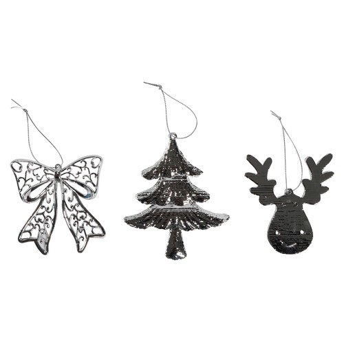 Colgante Plateado Brillante con forma de Pino/Ciervo/Arco modelos surtidos para decorar Árbol de Navidad, ACTUEL