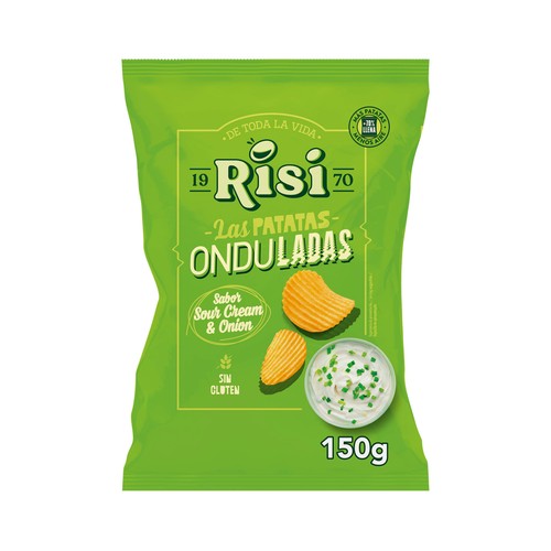 RISI Patatas fritas onduladas, sin gluten y con sabor sour cream & onion 150 g.