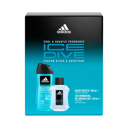 ADIDAS Ice dive Estuche con eau de toilette (agua de colonia) de 100 ml. y gel para baño o ducha 3 en 1 (cuerpo, cara y cabello) de 250 ml.
