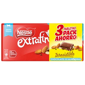 Imagen de NESTLÉ Extrafino Chocolate con leche y almendras 3 uds 123 g.