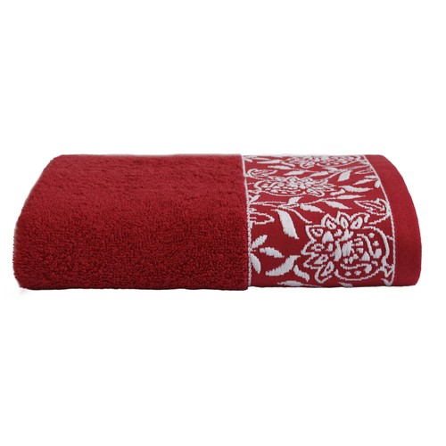 Toalla de lavabo de 450 gm, diseño cenefa jacquard, color rojo, ALMEIDA.