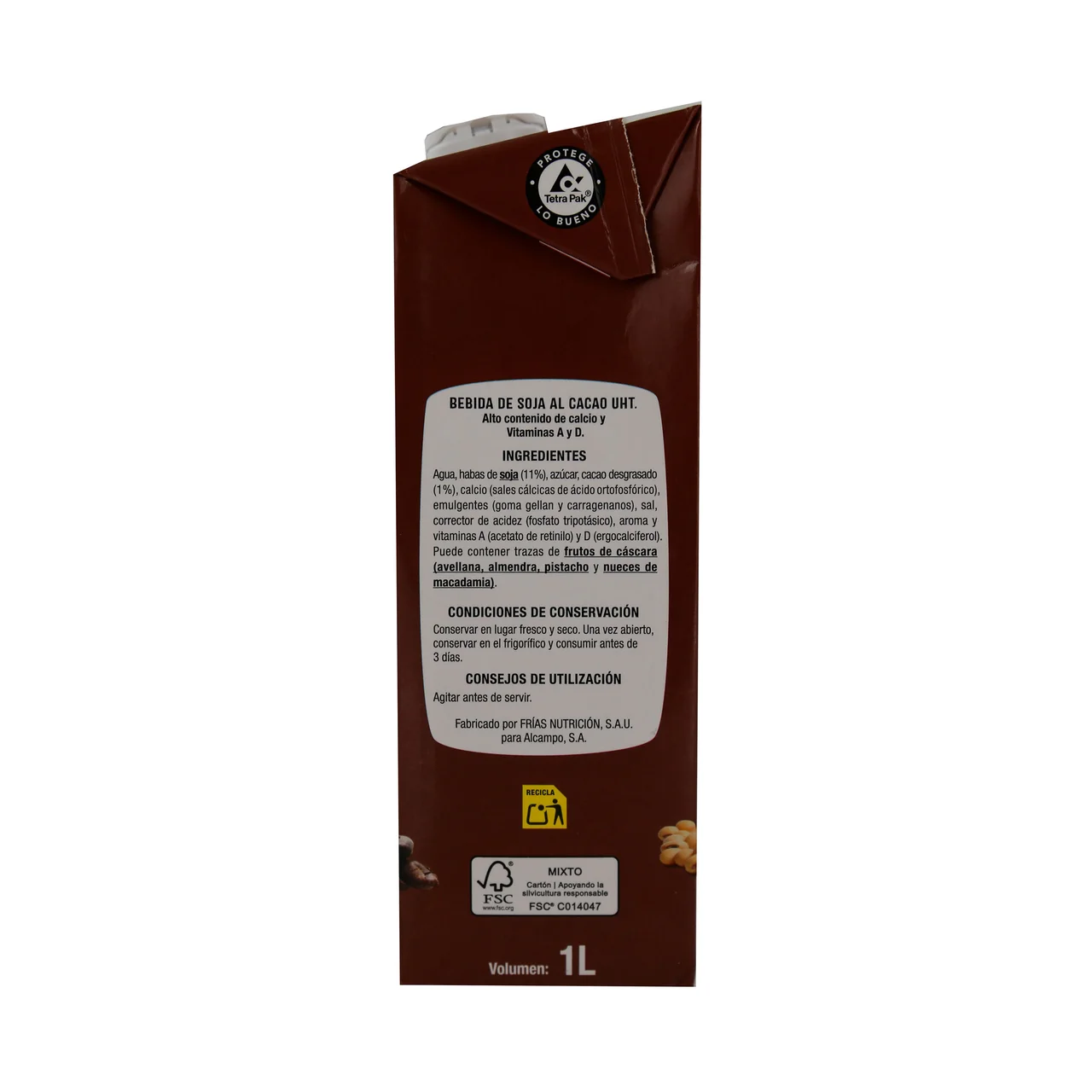 AUCHAN Bebida de soja con sabor a chocolate 6 x 1 l. Producto Alcampo