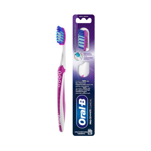 ORAL-B Pro 3d white clinical Cepillo de dientes filamentos medios, blanqueante y eliminador de manchas.