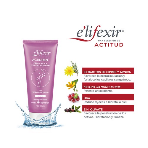 E"LIFEXIR Gel drenate y relajante de piernas, que ayuda a reducir su volumen en tan solo 4 semanas E"LIFEXIR Actidren 200 ml.