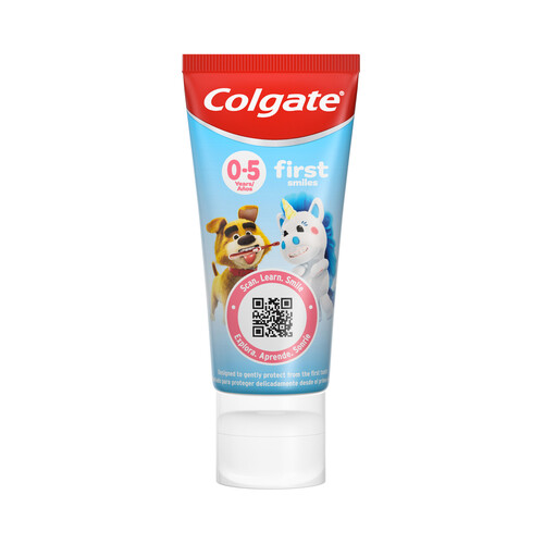 COLGATE First smile Pasta de dientes infantil sabor fresa para niños de 0 a 5 años 50 ml.
