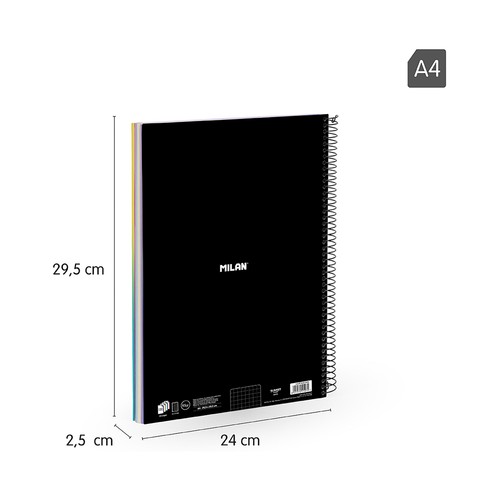 Cuaderno A4 tapa dura cuadriculado 5x5 120 hojas 90 gr colección Sunset. MILAN