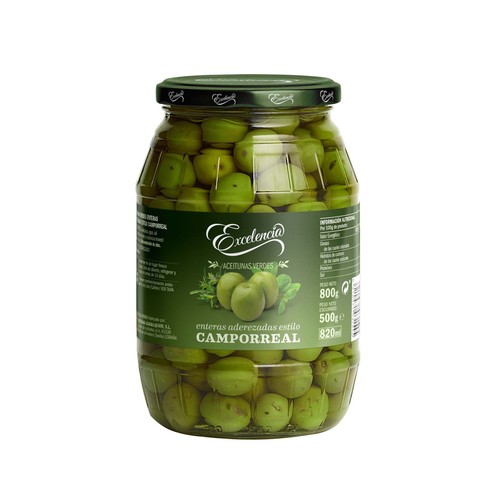 EXCELENCIA Aceitunas verdes con hueso al estilo Camporreal, 500 g.