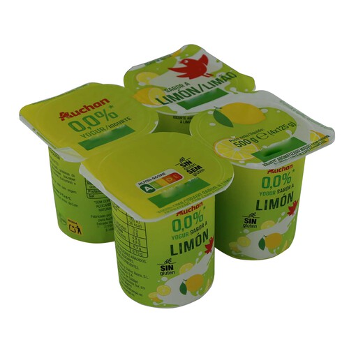 AUCHAN Yogur desnatado con sabor a limón (0.0% materia grasa) 4 x 125 g. Producto Alcampo