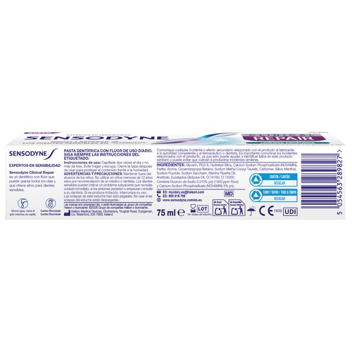 SENSODYNE Clinical repair Pasta de dientes limpieza profunda, para dientes sensibles 75 ml.