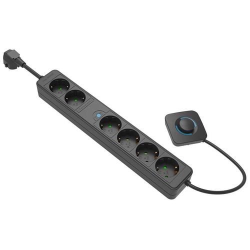 Base 6 tomas Schuko negra, con interruptor de pie 1,5m. ALCAMPO