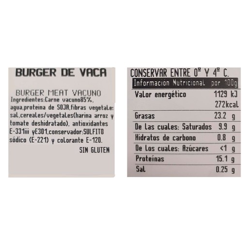 MIGUEL VERGARA Burger meat de vaca 2 x 180 g.