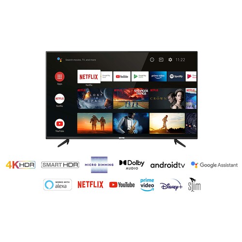 Televisión 165,1cm (65") LED TCL 65P615 4K, HDR, SMART TV, WIFI, BLUETOOTH, TDT T2, USB reproductor, 3HDMI, 60HZ.