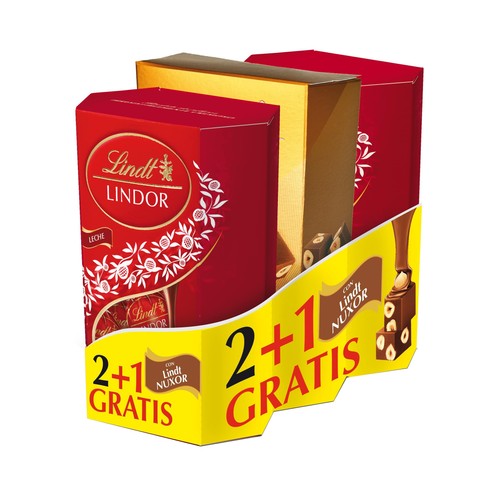 LINDT Lindor bombones lindor con leche y nuxorlindt pack 2+1 565 g.