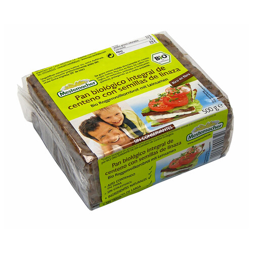 Pan integral de centeno con semillas de linaza MESTEMACHER Bolsa de 500 g.