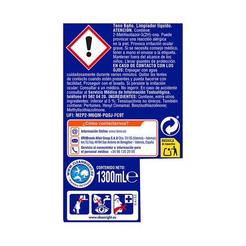 TENN Limpiador general de baño con bioalcohol 1300 ml.