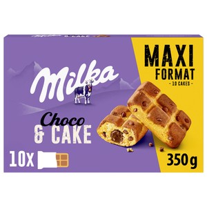 Imagen de MILKA Cake&choc Bizcochitos con pepitas de chocolate con leche, rellenos de chocolate 350 g.
