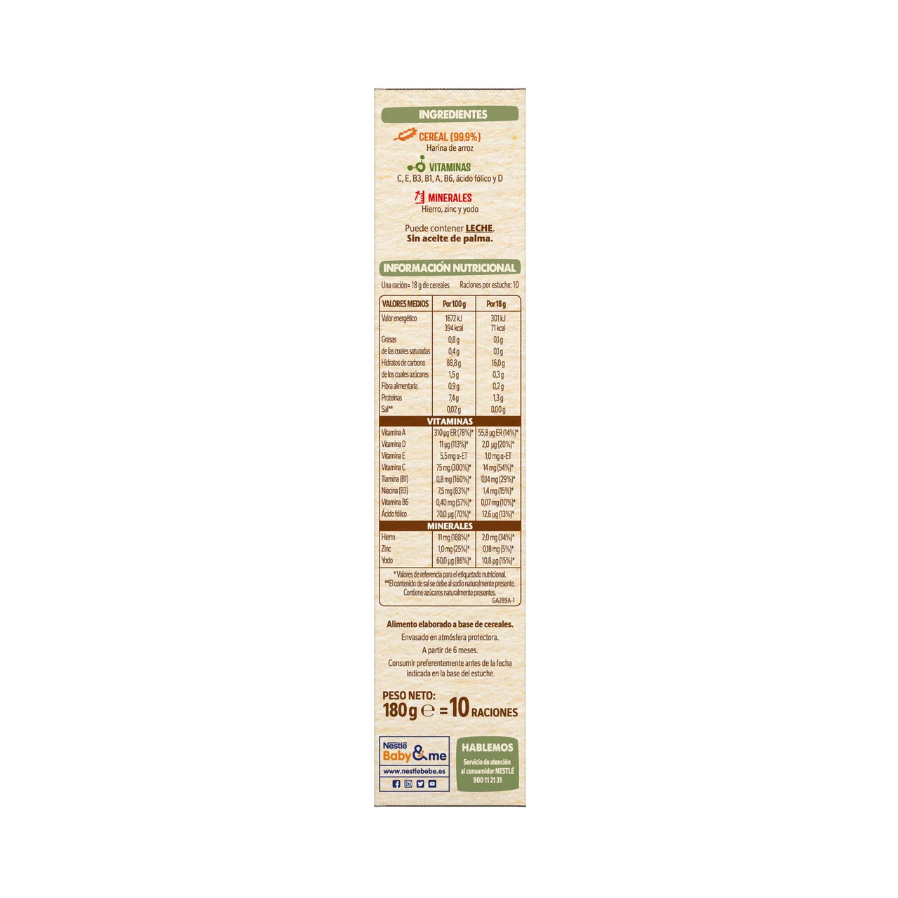 Crema de arroz sin gluten, ni azúcares añadidos 180 g.