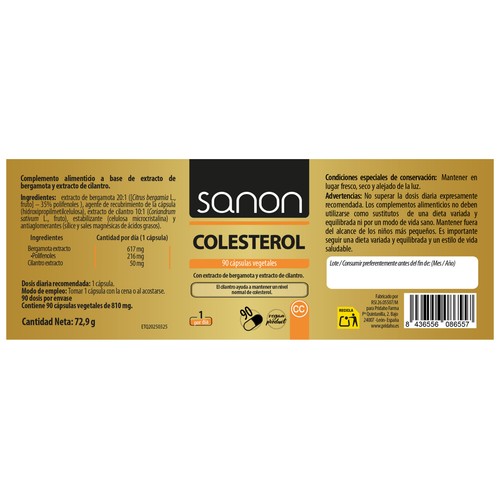 SANON Colesterol Extractos de bergamota y cilantro (complemento nutricional) 90 comprimidos.