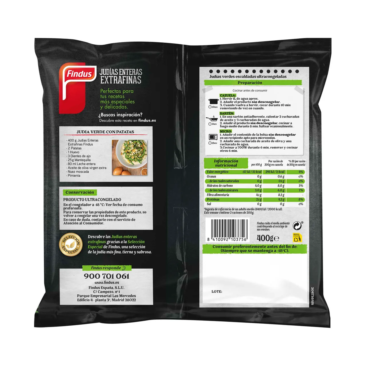 FINDUS Judía entera extrafina seleccionadas y congeladas en pocas horas FINDUS 400 g.