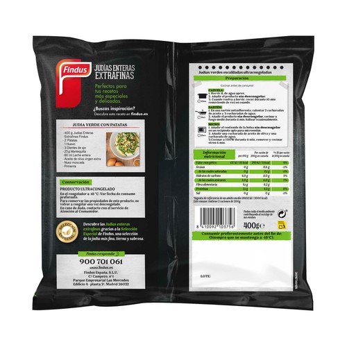 FINDUS Judía entera extrafina seleccionadas y congeladas en pocas horas FINDUS 400 g.
