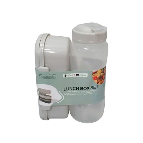 Set 490ml fiambrera, botella 620ml plástico, color gris. ACTUEL