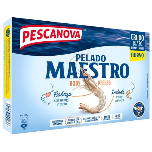 PESCANOVA Pelado maestro Langostinos 14 / 20 crudos pelados (con cabeza y cola) 700 g. 