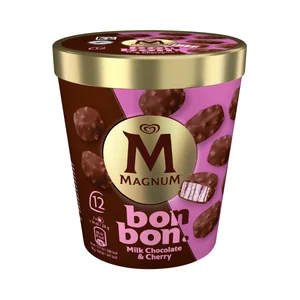 MAGNUM Bon bon Bombones de helado de nata y cereza recubiertos de chocolate con leche 12 x 14 ml.
