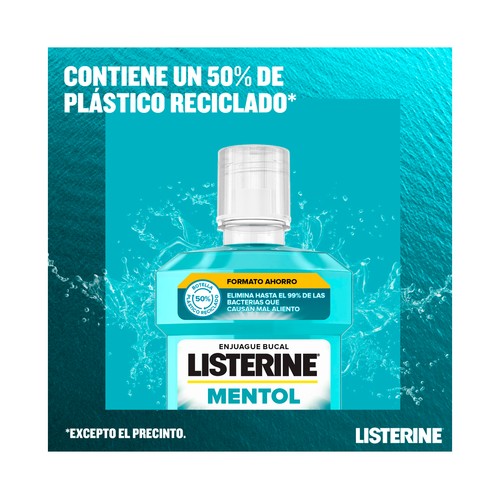 LISTERINE Enjuague bucal con flúor de uso diaro, sabor a mentol 1 l.