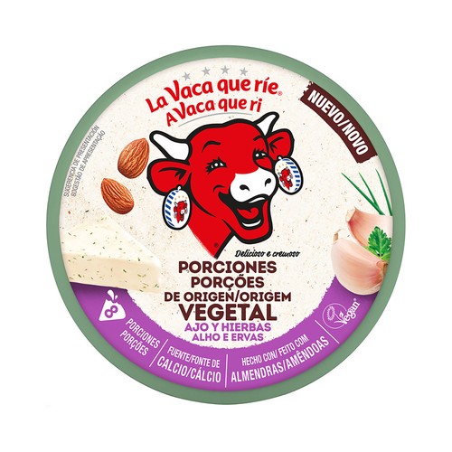 LA VACA QUE RIE Porciones de queso vegetal de almendras con ajo y hierbas 128 g.