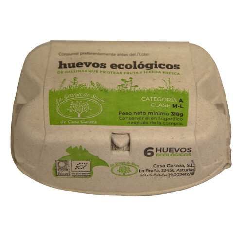Huevos frescos ecológicos Clase M-L Categoría A LA GRANJA DE SAURI 6 uds.