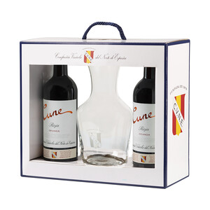 Imagen de CUNE Estuche con 2 botellas de vino tinto crianza con D.O. Ca. Rioja + decantador.